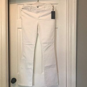 White mini boot cut jeans